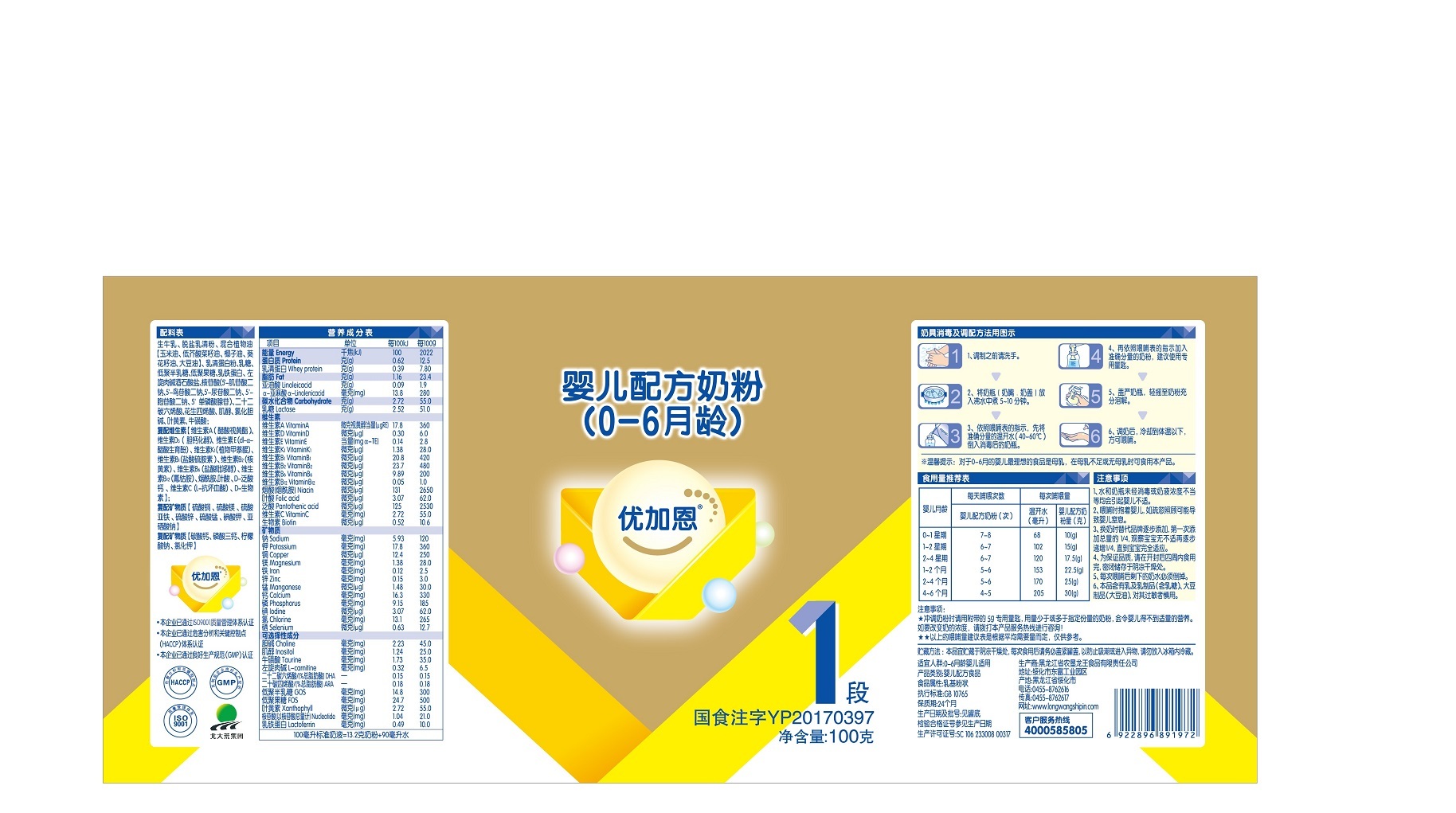 2018年(nián)4月(yuè)份優加恩嬰兒(ér)配方奶粉100克